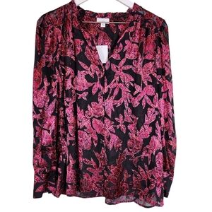 NWT, J. Jill Floral V- Neck Blouse size Medium